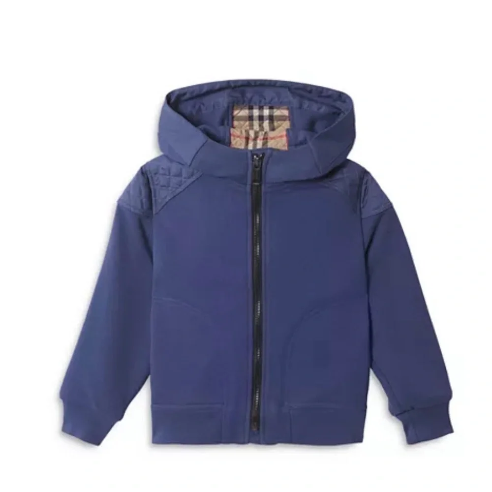BURBERRY Nova Check Boys' Monogram Quilted Panel Cotton Hooded Jacket